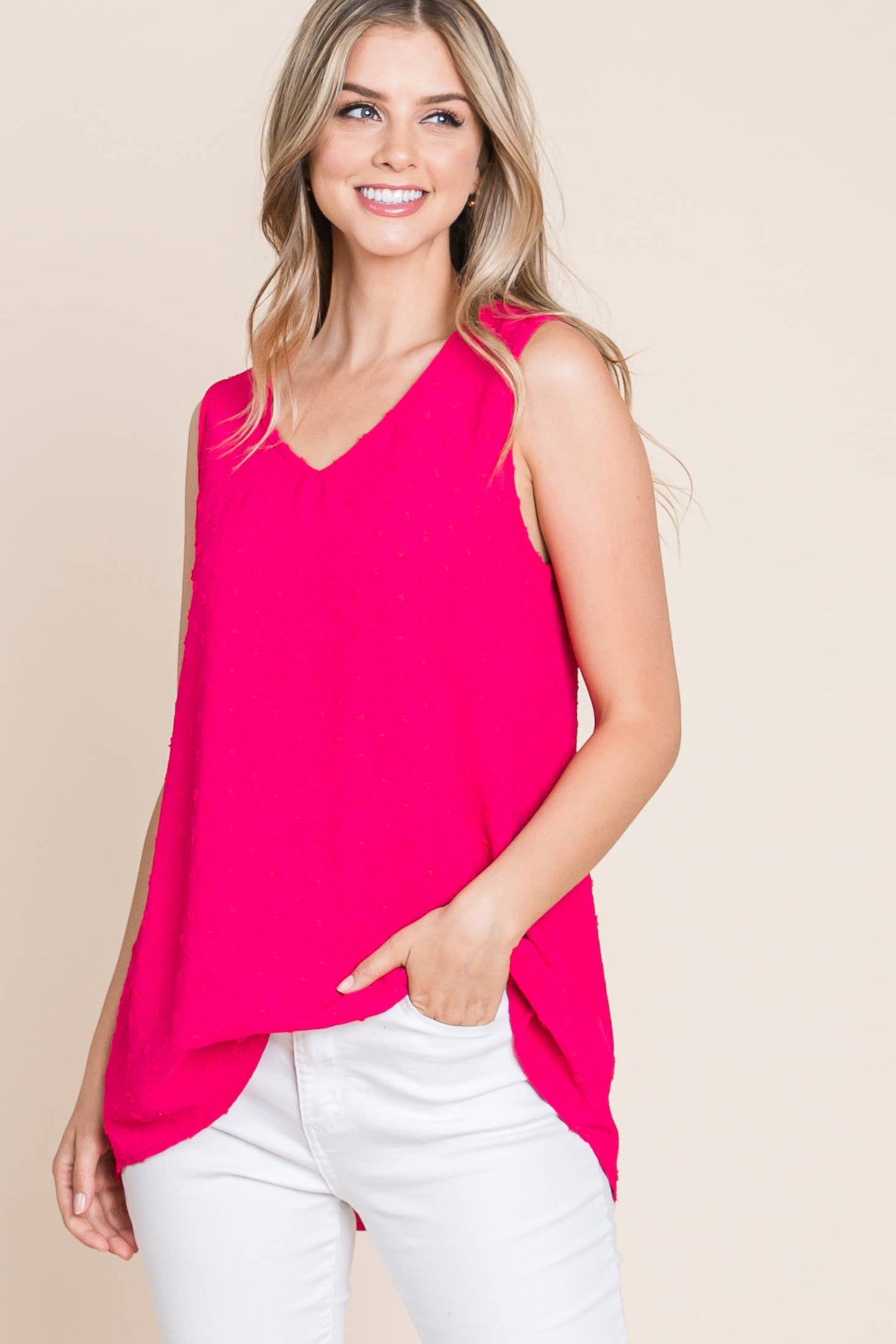 Elongated Dot Texture Tank Top S-XL