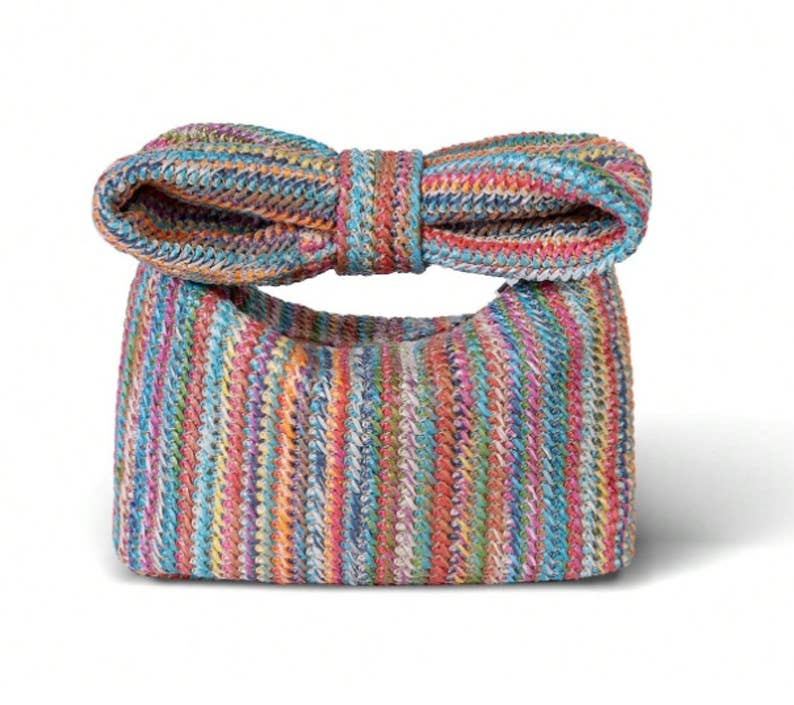 Woven Pouch Zipper Bag with Ribbon Handles