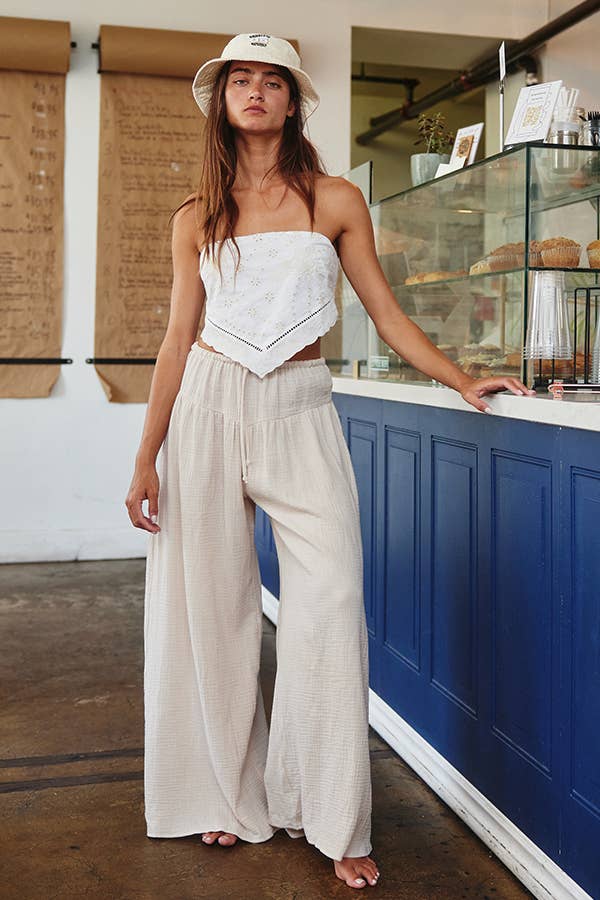 Navy Wide Leg Flattering Cotton Gauze Pants