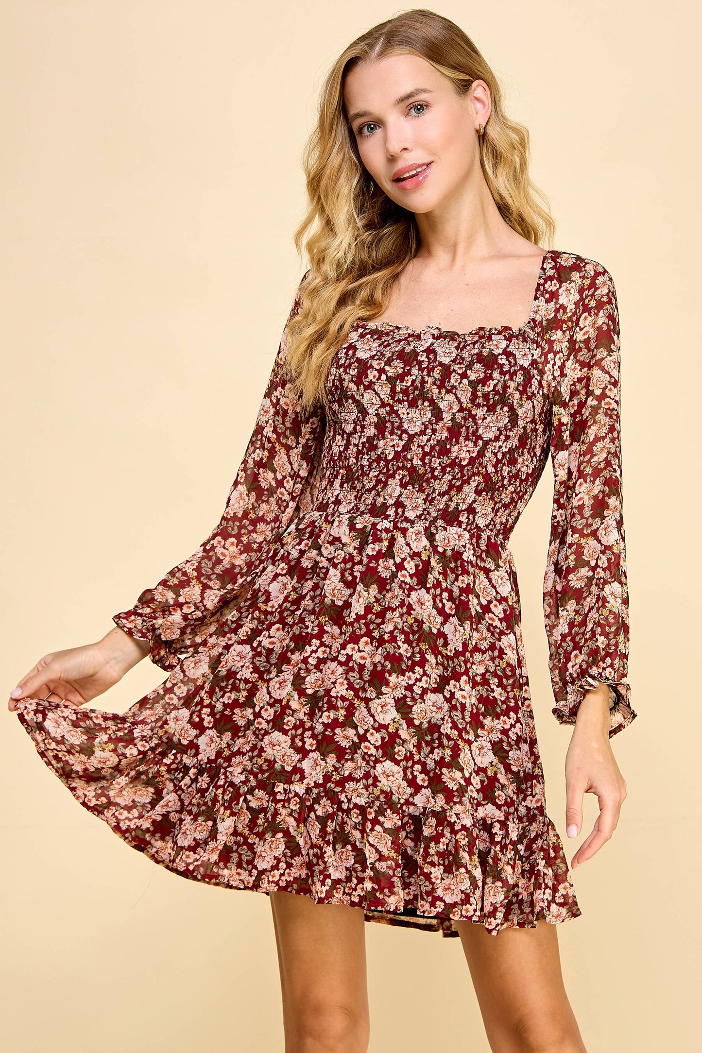 Monaco Long Sleeve Floral Dress S-XL