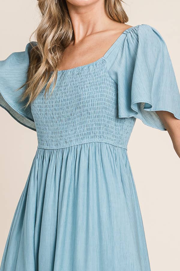 Sonnet Square Neck Flutter Sleeve Midi Dress S-XL