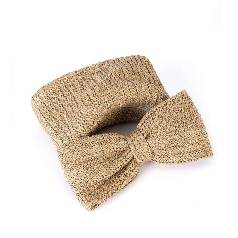 Woven Pouch Zipper Bag with Ribbon Handles