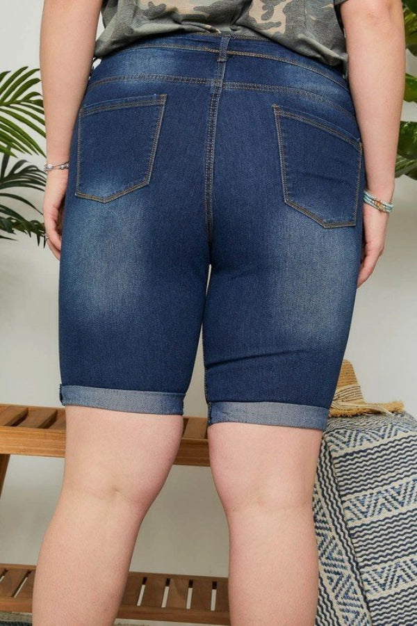 Darla Denim Knee Length Cuffed Shorts - Plus Size