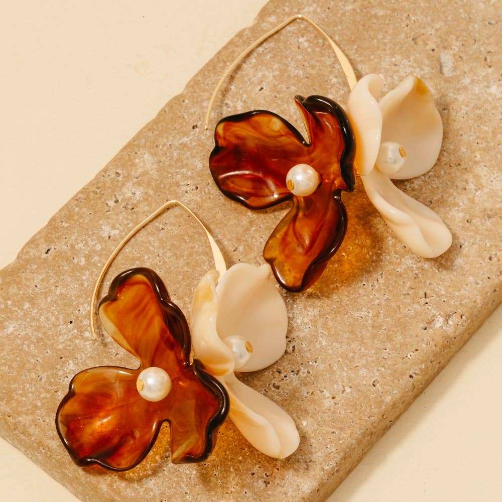 Resin And Pearl Flower Petal Threader Earrings