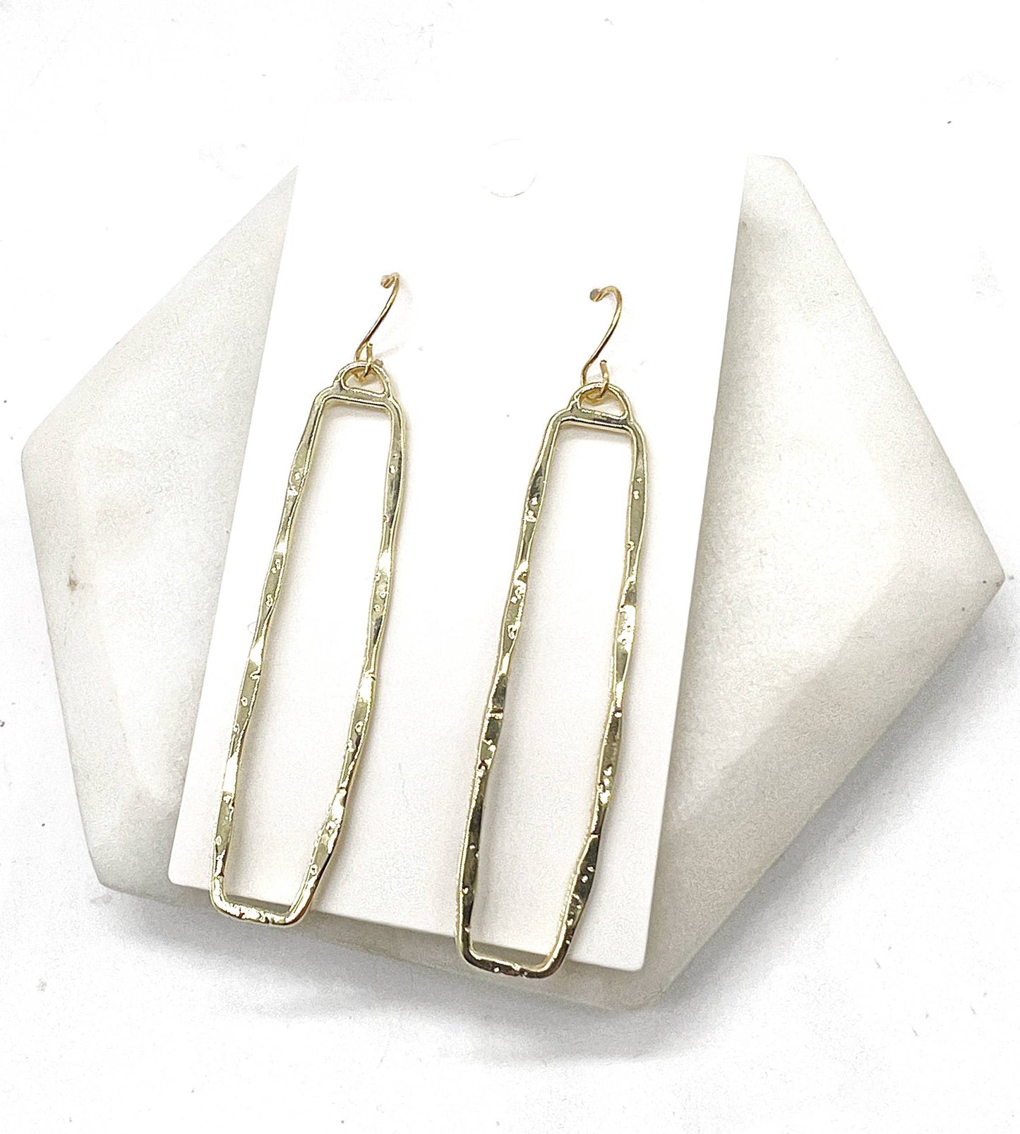 Gold Hammered Rectangle Statement Earrings