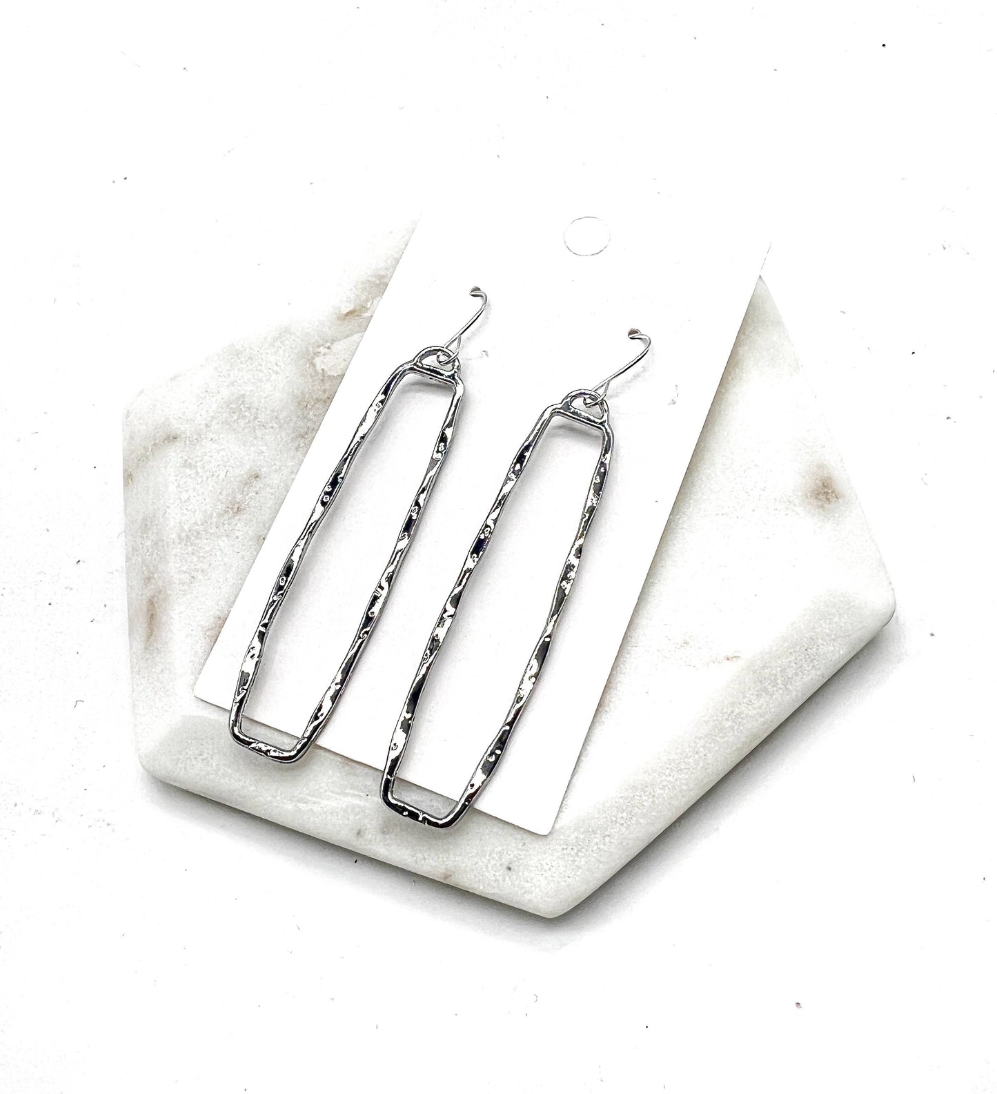 Silver Hammered Rectangle Statement Earrings