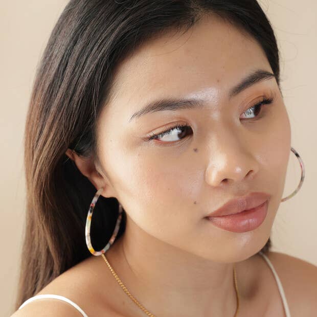 Large Tortoiseshell Resin Hoop Earrings in Rainbow