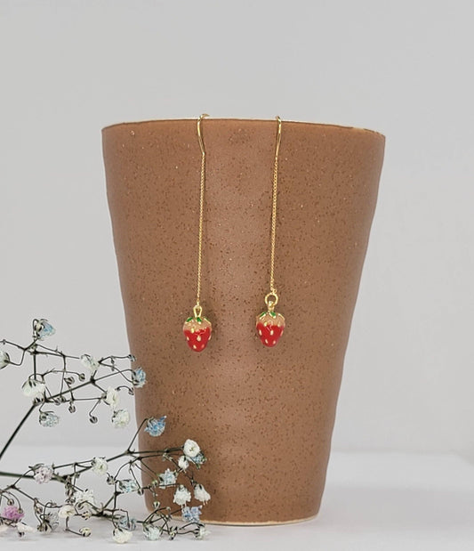 Enamel Painted Dangle Strawberry Earrings