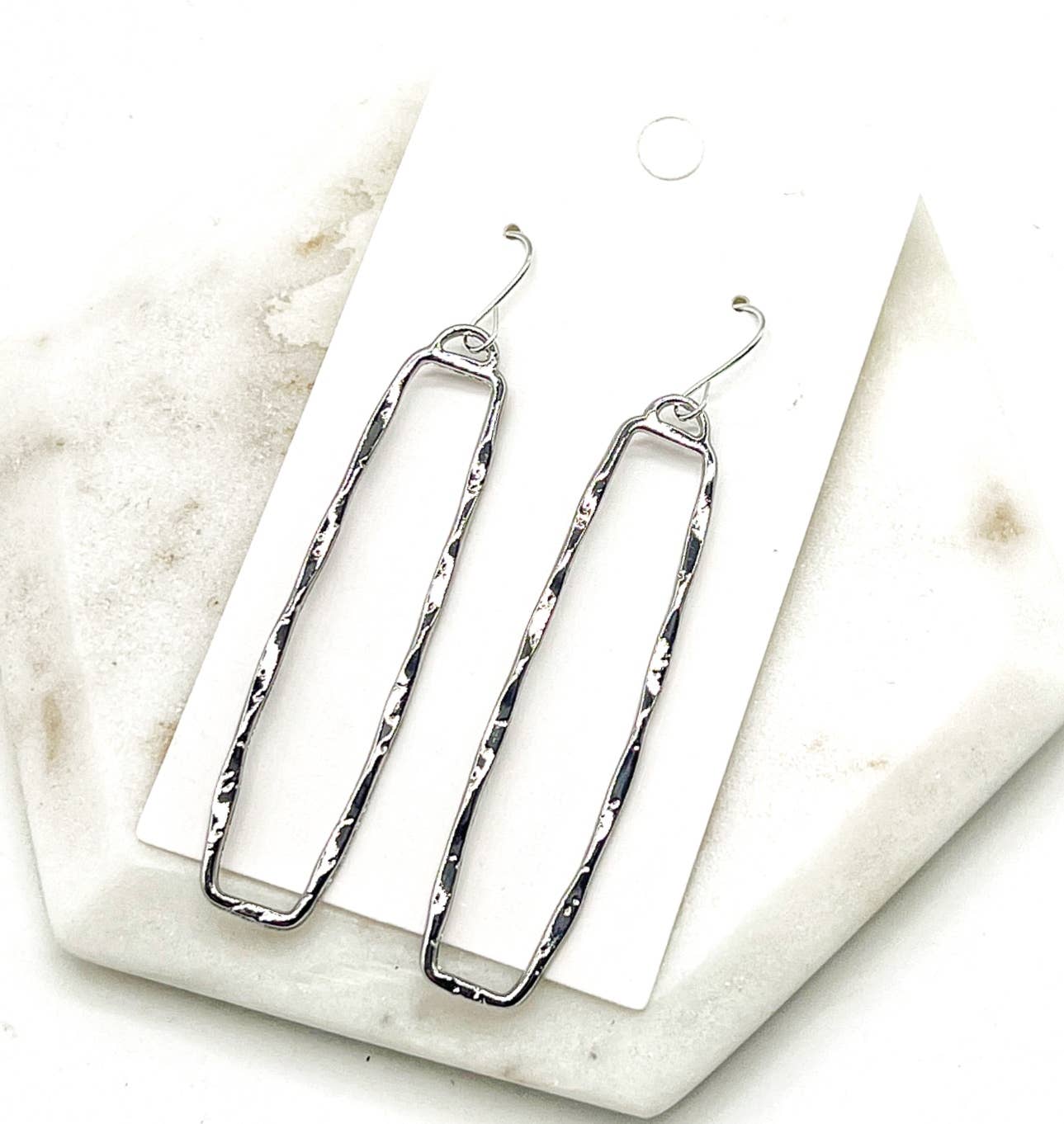 Silver Hammered Rectangle Statement Earrings