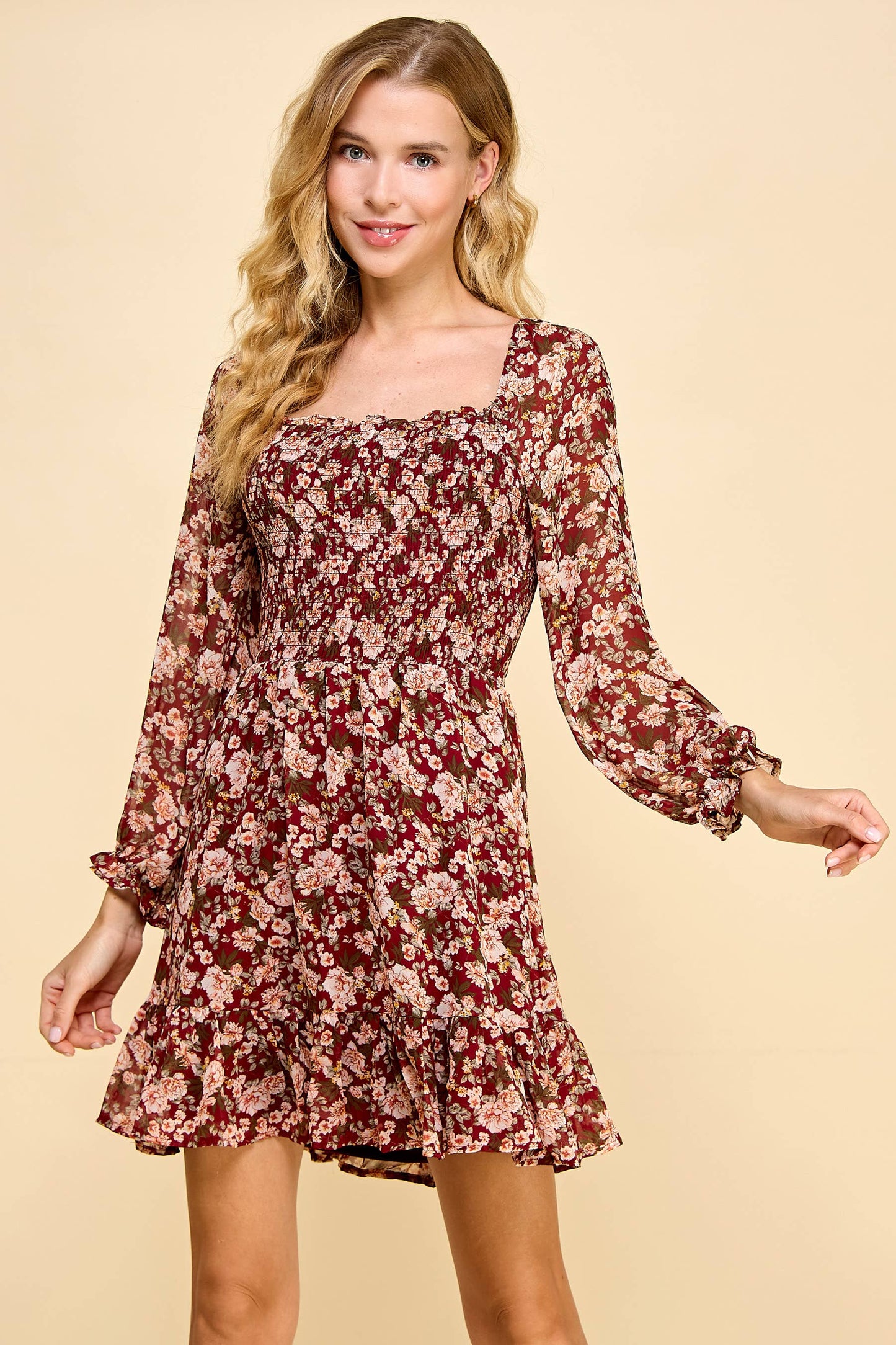 Monaco Long Sleeve Floral Dress S-XL