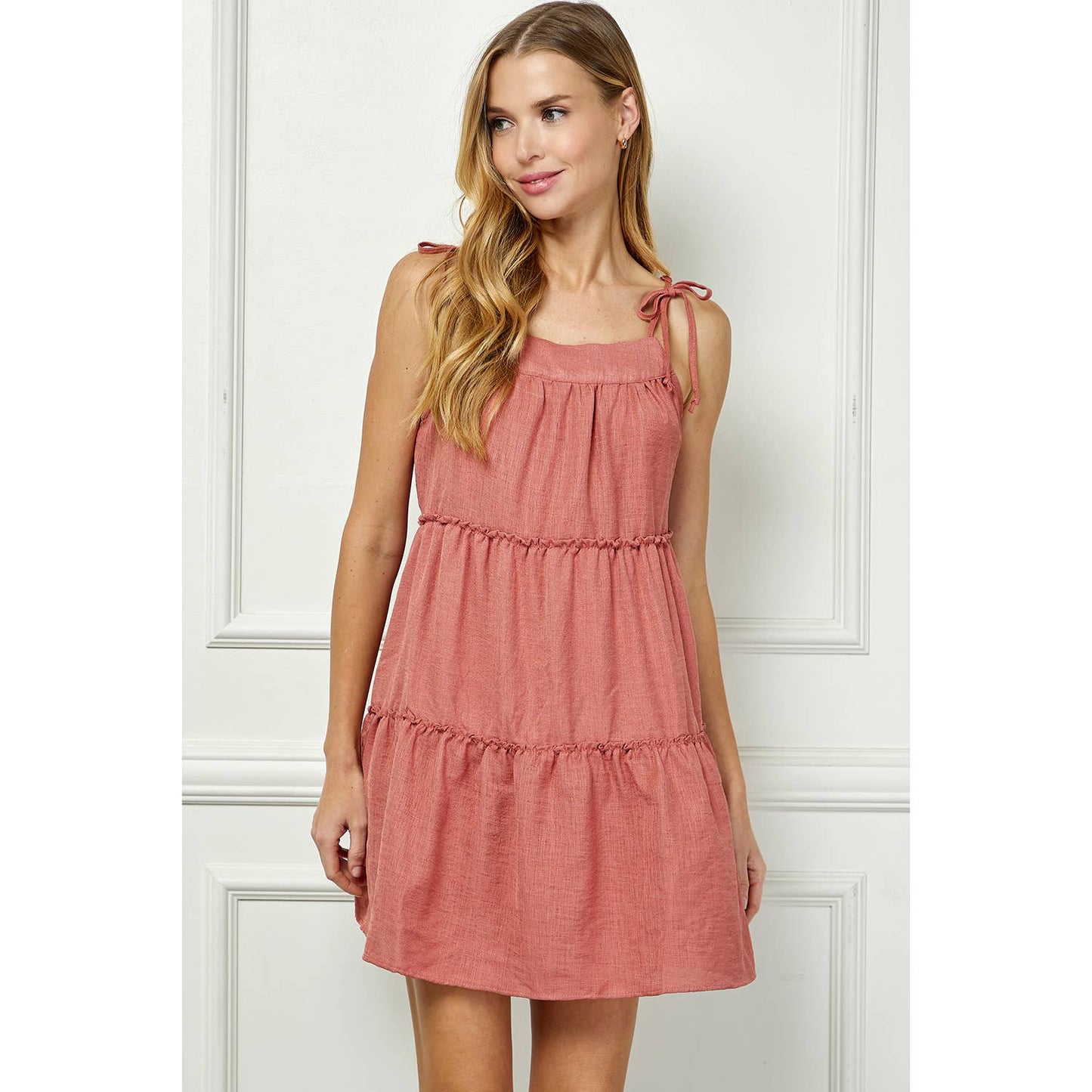 Tiered Mini Dress With Ties S-XL