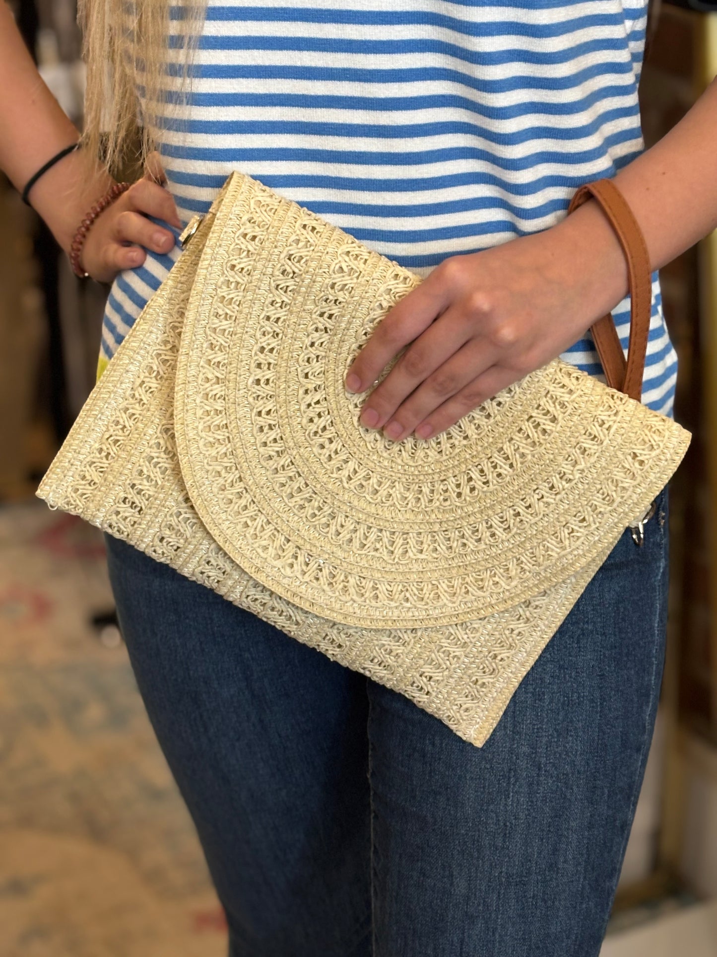 Straw Braided Envelope Clutch Bag