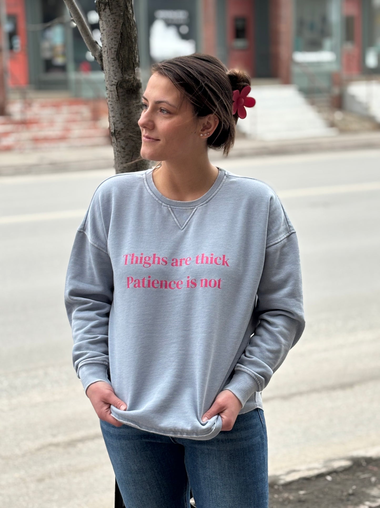 Thighs Are Thick Patience Is Not Burnout Fleece Sweatshirt