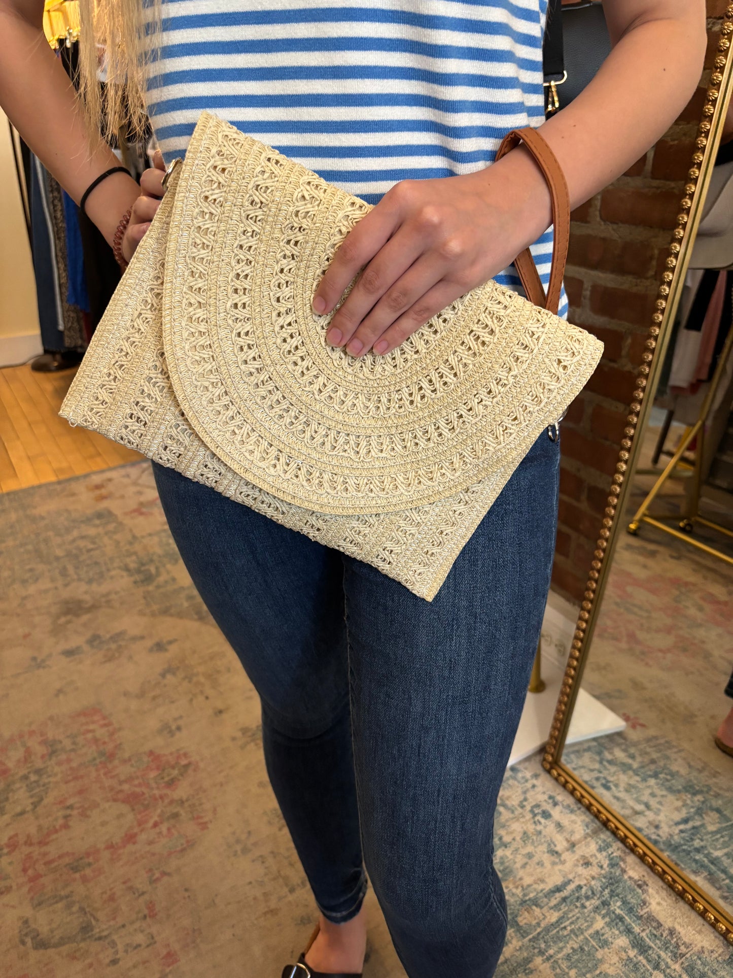 Straw Braided Envelope Clutch Bag