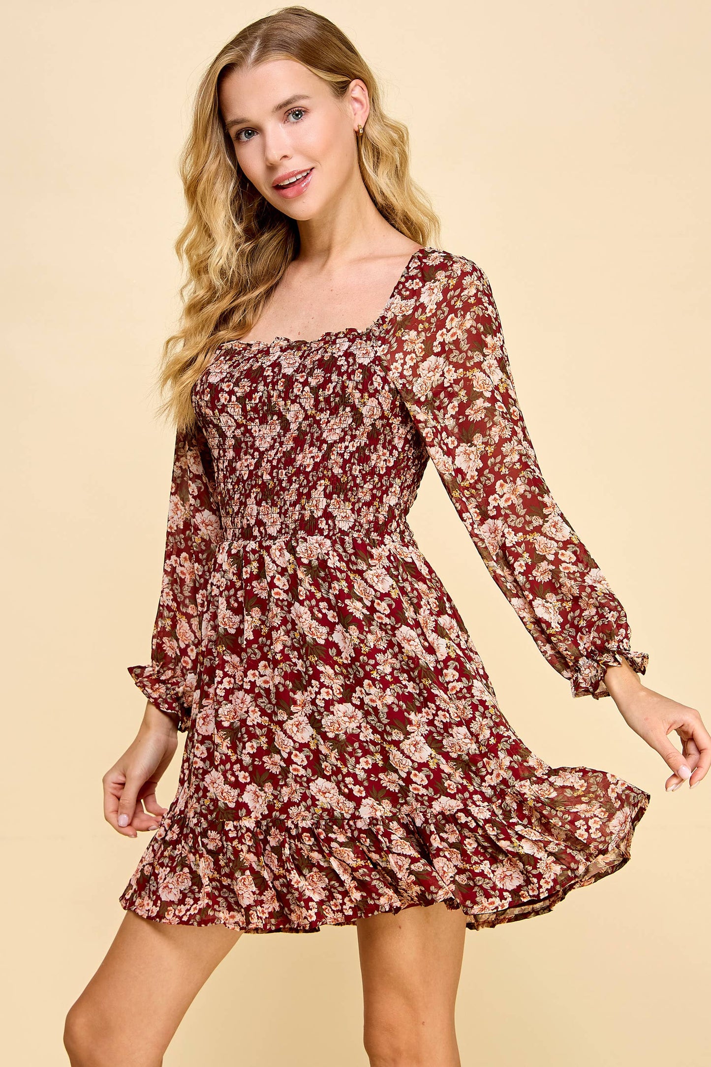 Monaco Long Sleeve Floral Dress S-XL