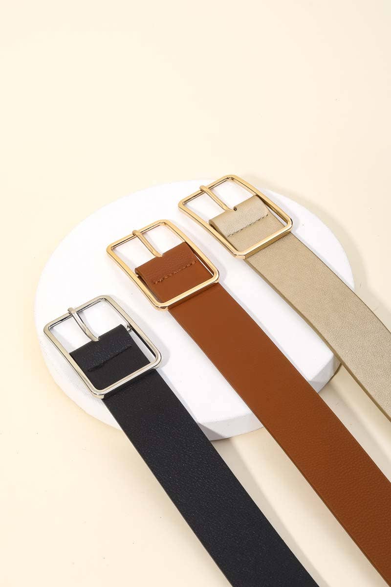 Faux Leather Rectangle Belt - Multiple Colors