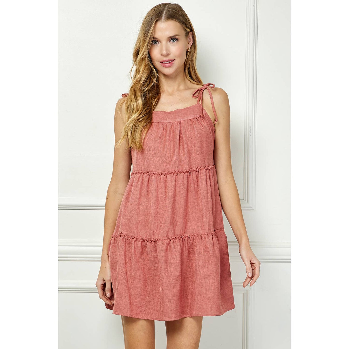 Tiered Mini Dress With Ties S-XL