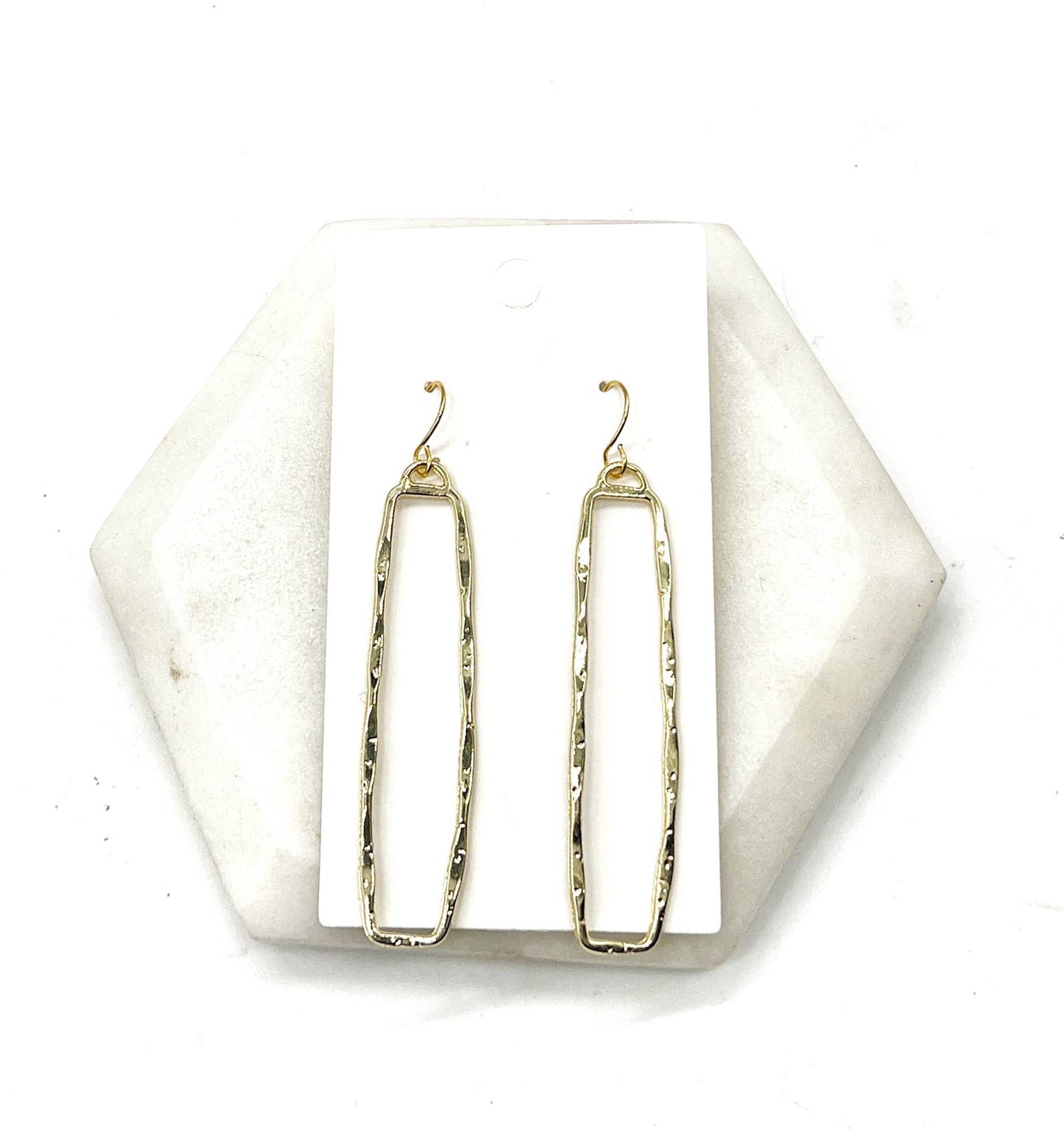 Gold Hammered Rectangle Statement Earrings
