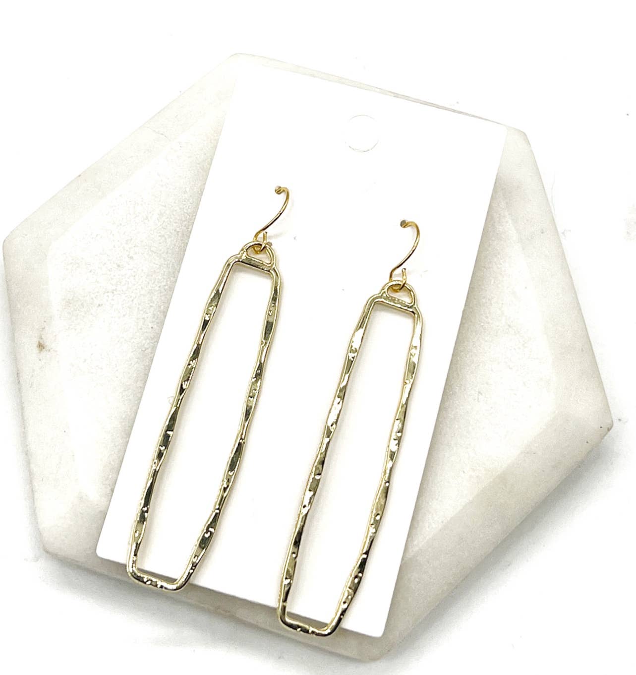 Gold Hammered Rectangle Statement Earrings