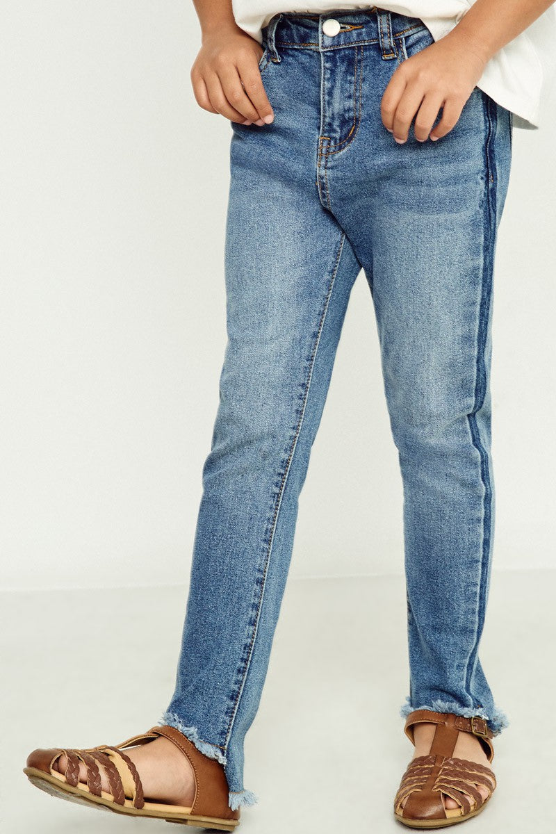 Girl's Stone Wash Frayed Ankle Jeans