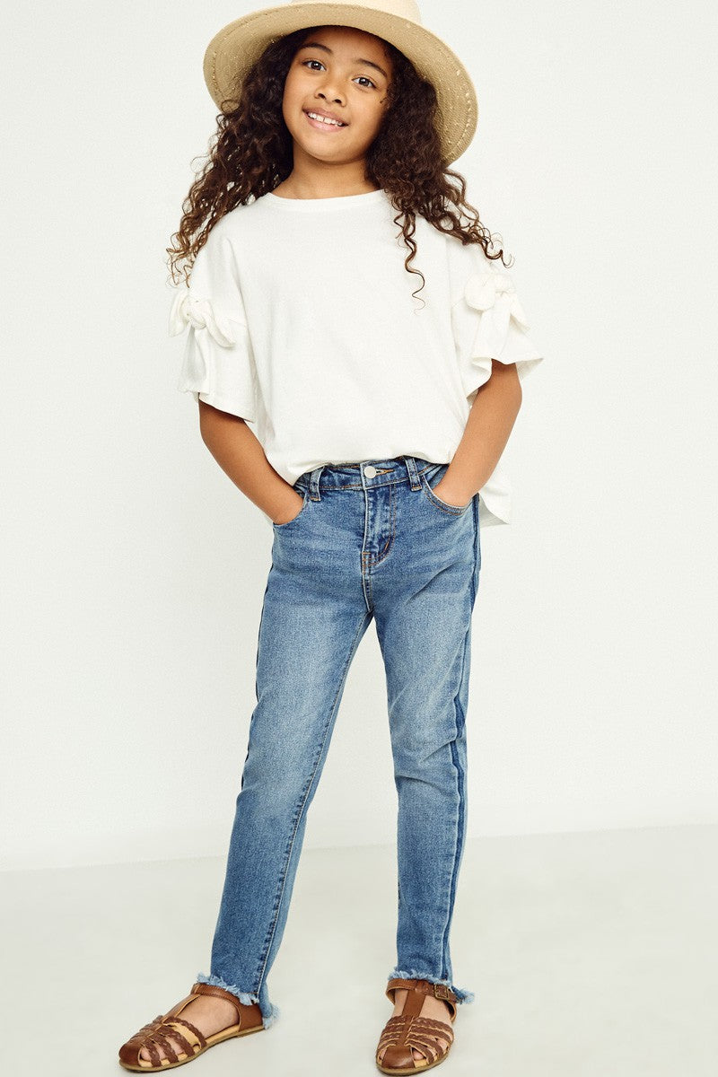 Girl's Stone Wash Frayed Ankle Jeans