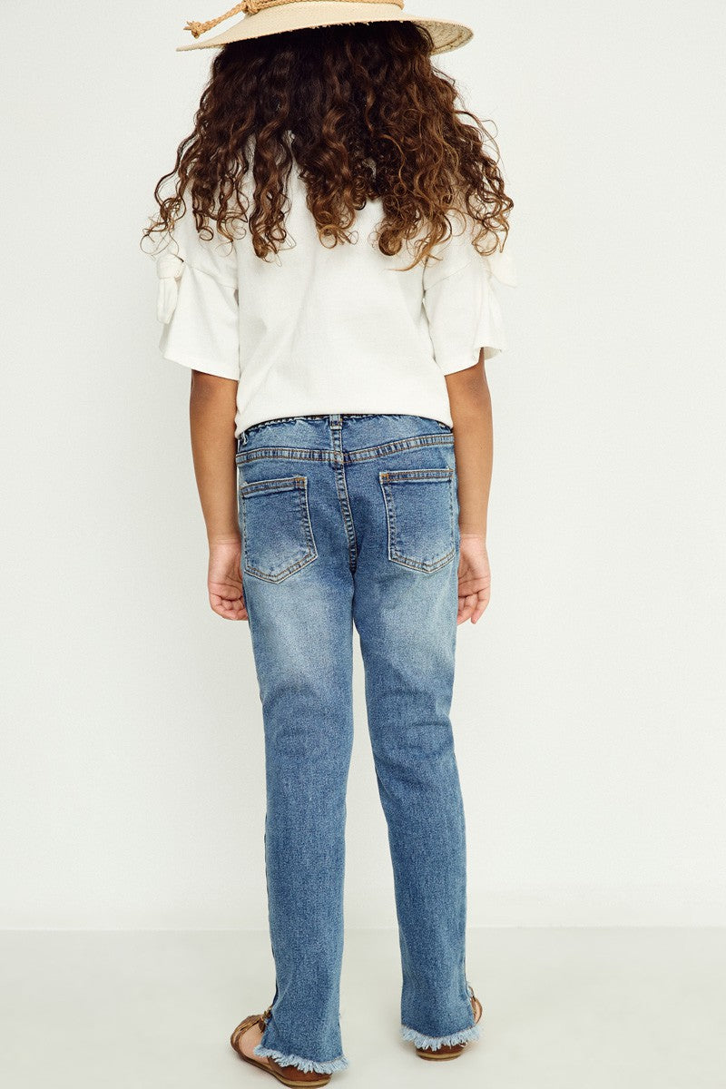 Girl's Stone Wash Frayed Ankle Jeans