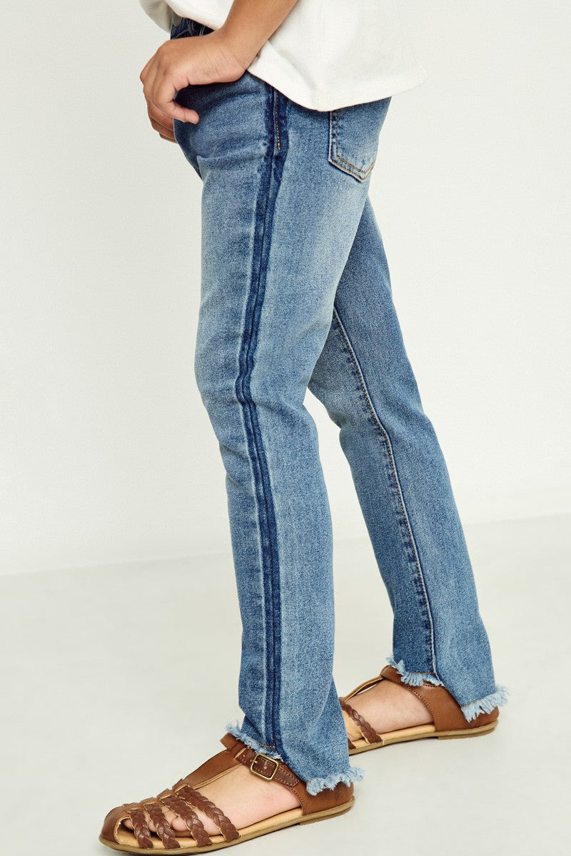 Girl's Stone Wash Frayed Ankle Jeans