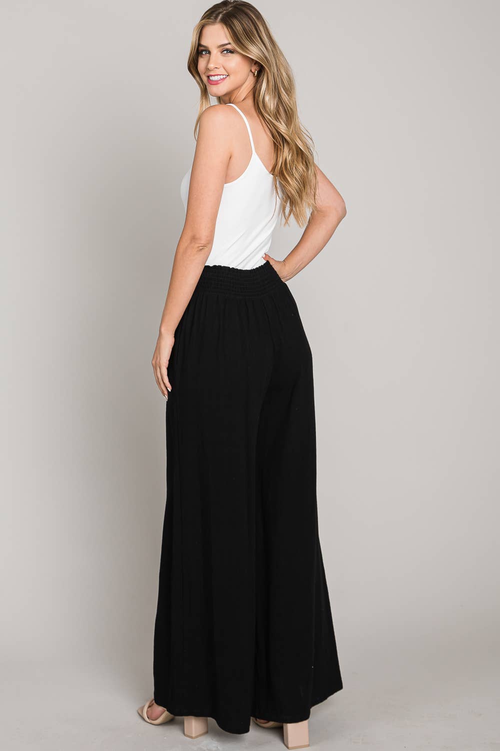 Samara Linen Smocked Waist Wide Leg Pants