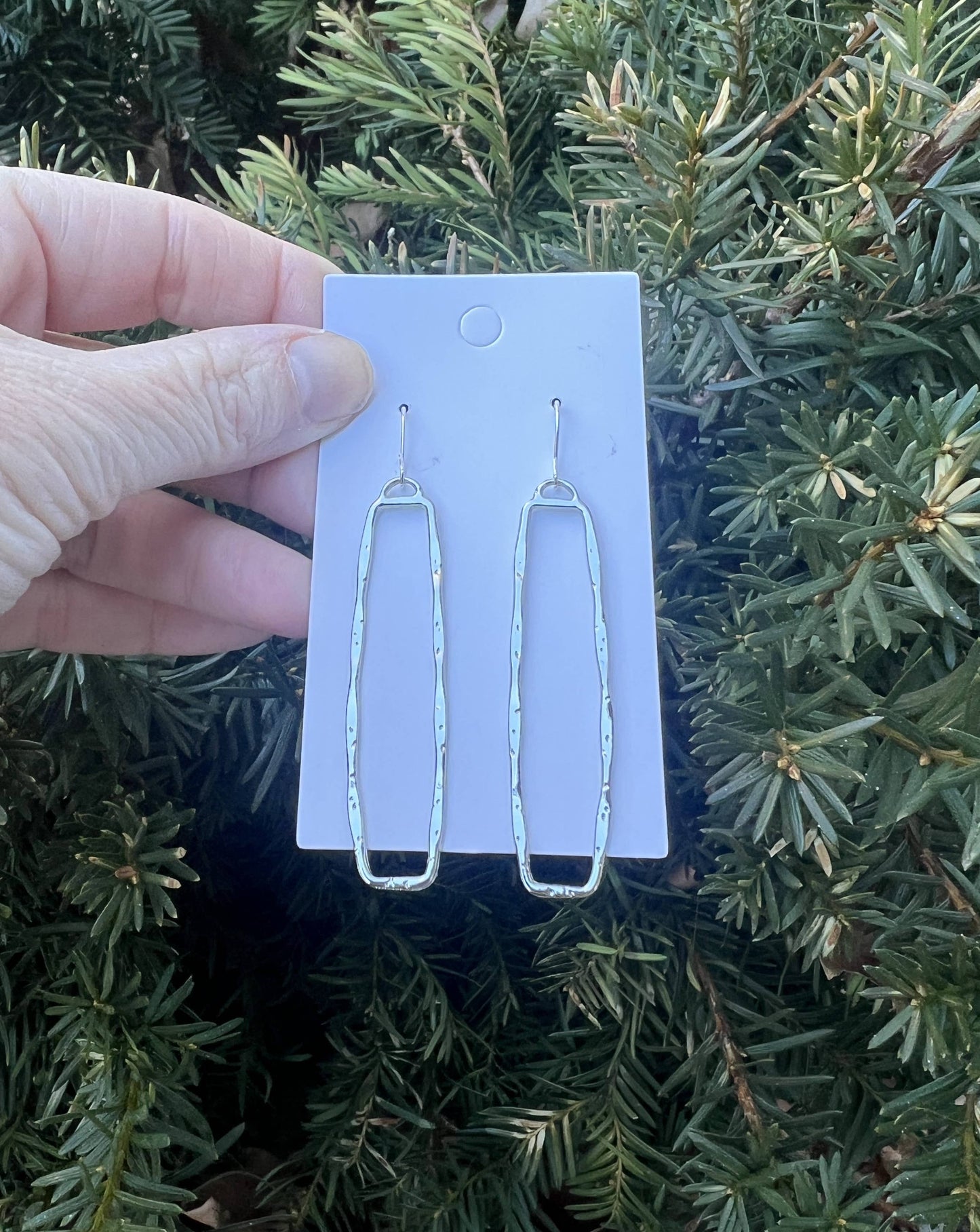 Silver Hammered Rectangle Statement Earrings