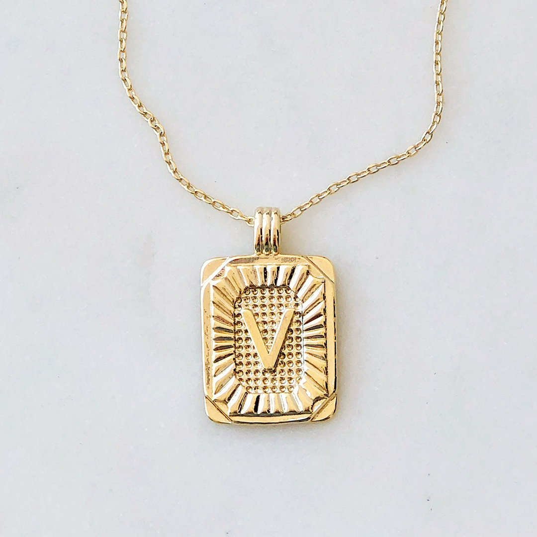 Squared Initial Coin Necklace