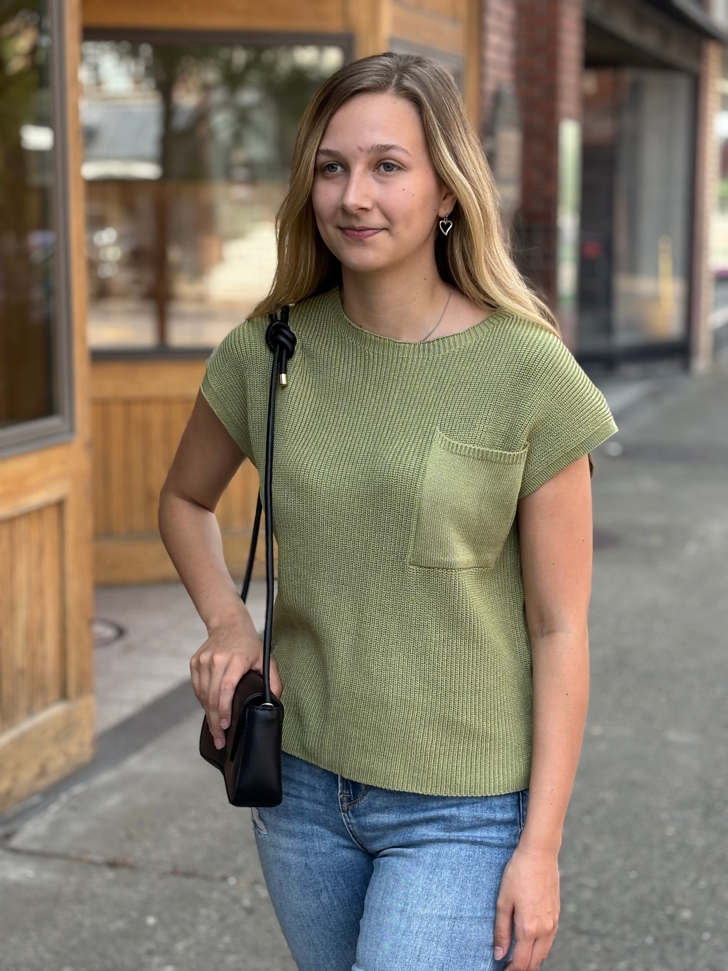Olive Round Neck Short Sleeve Sweater S-XL