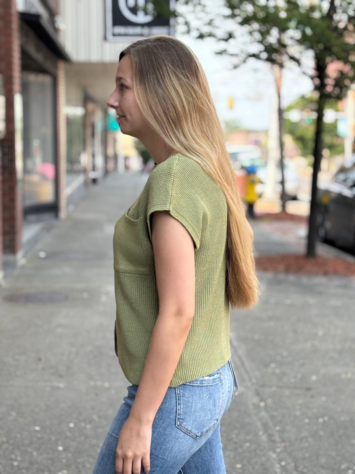 Olive Round Neck Short Sleeve Sweater S-XL