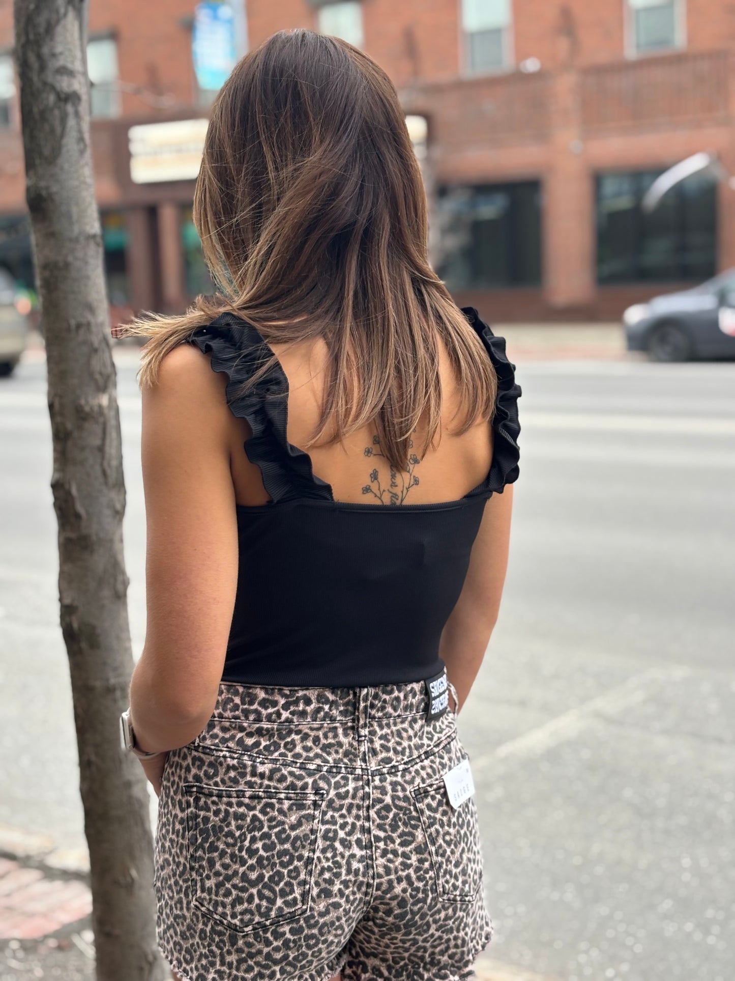 Black Ruffle Tank Bodysuit