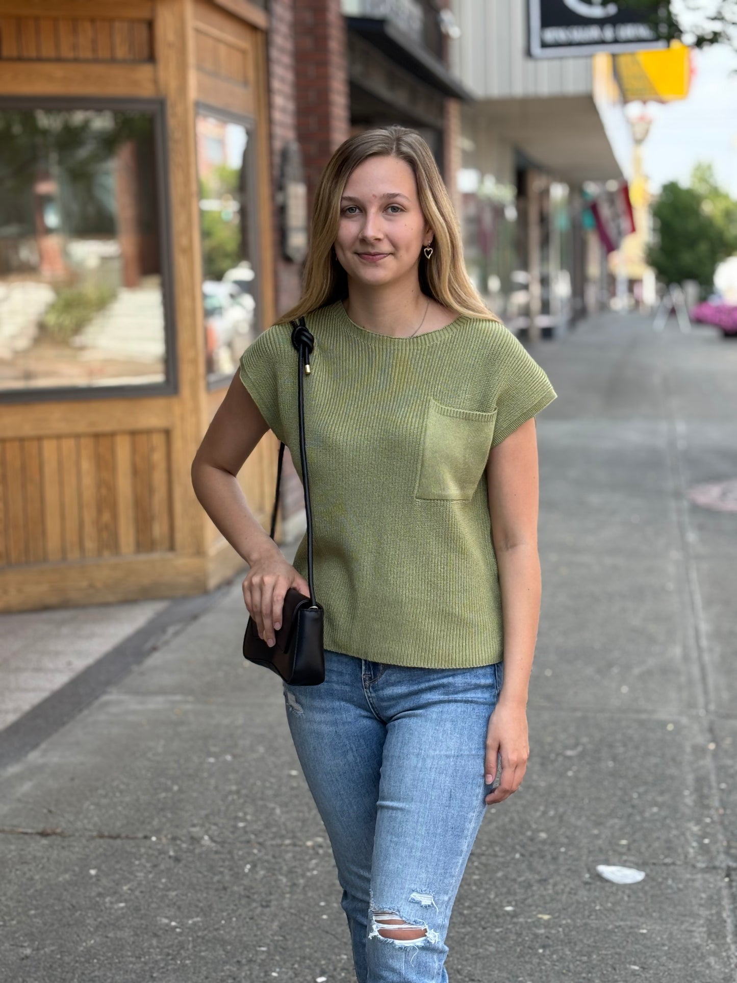Olive Round Neck Short Sleeve Sweater S-XL