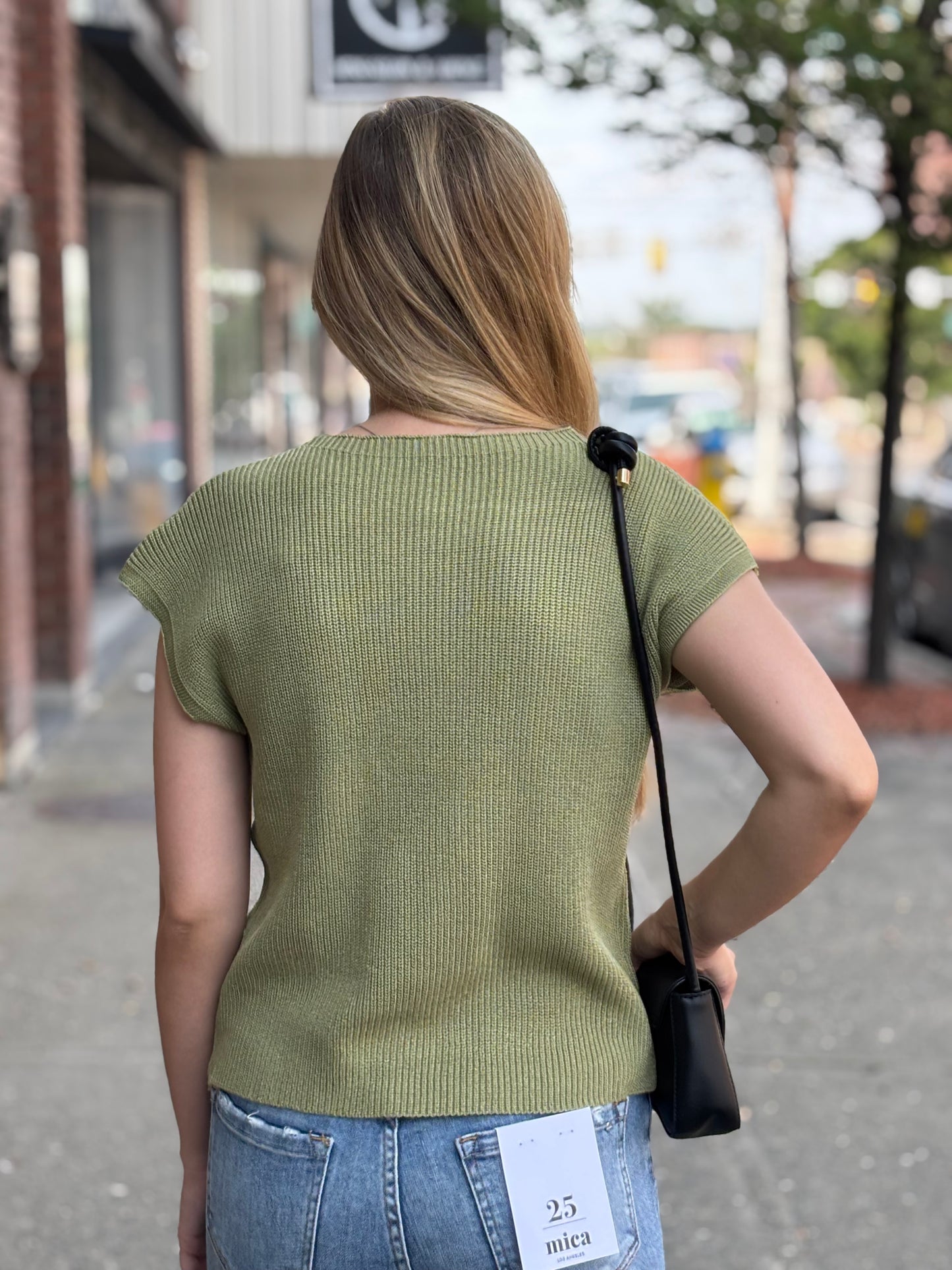 Olive Round Neck Short Sleeve Sweater S-XL