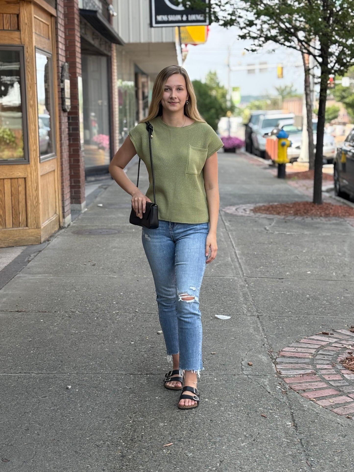 Olive Round Neck Short Sleeve Sweater S-XL