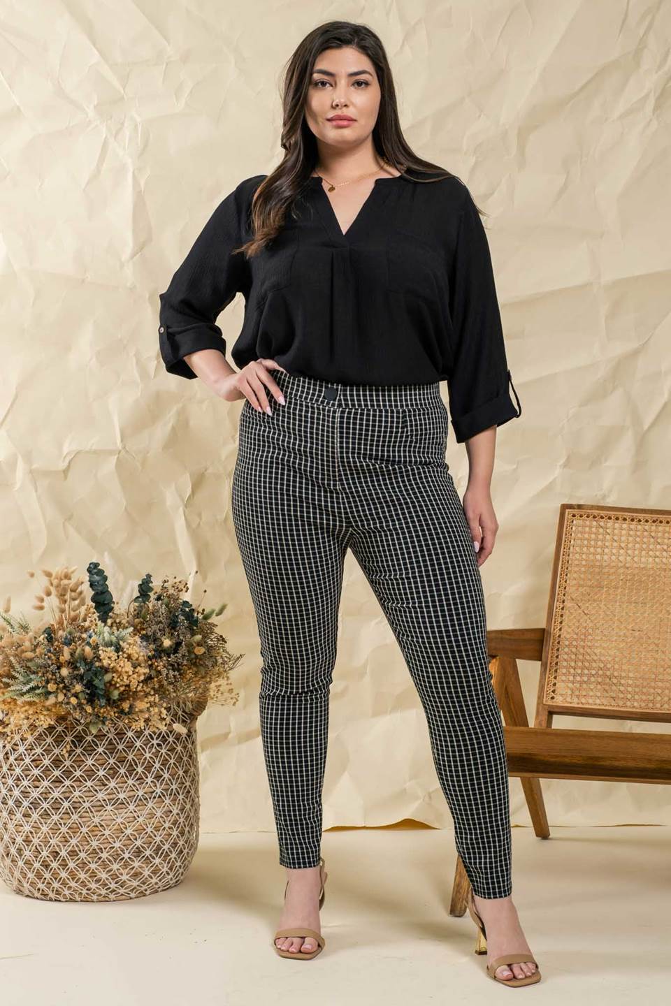 Plus Size Charlotte Checkered Straight Leg Pants