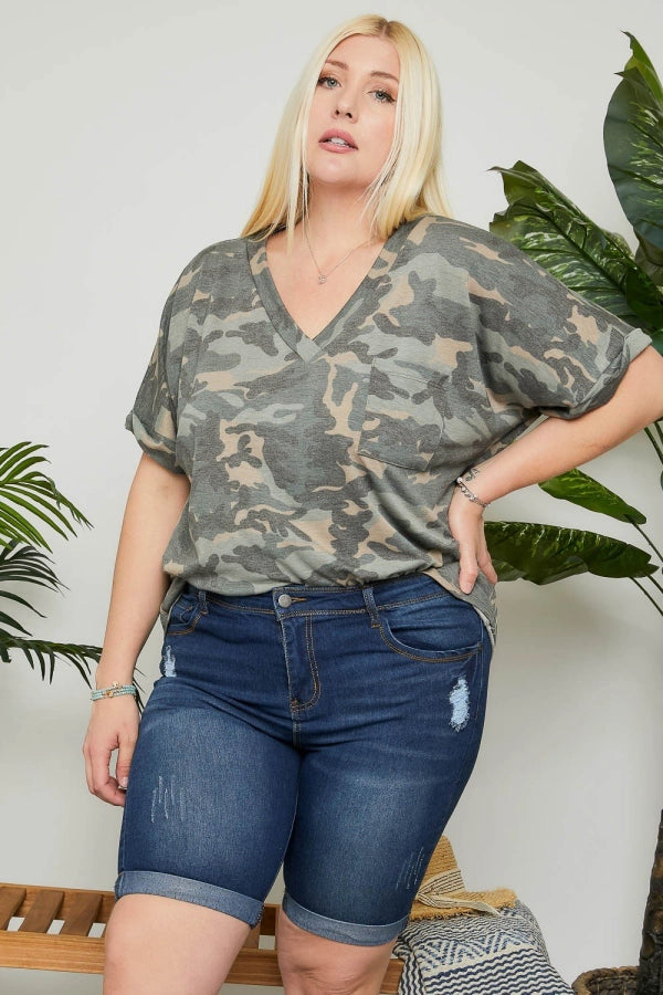 Darla Denim Knee Length Cuffed Shorts - Plus Size