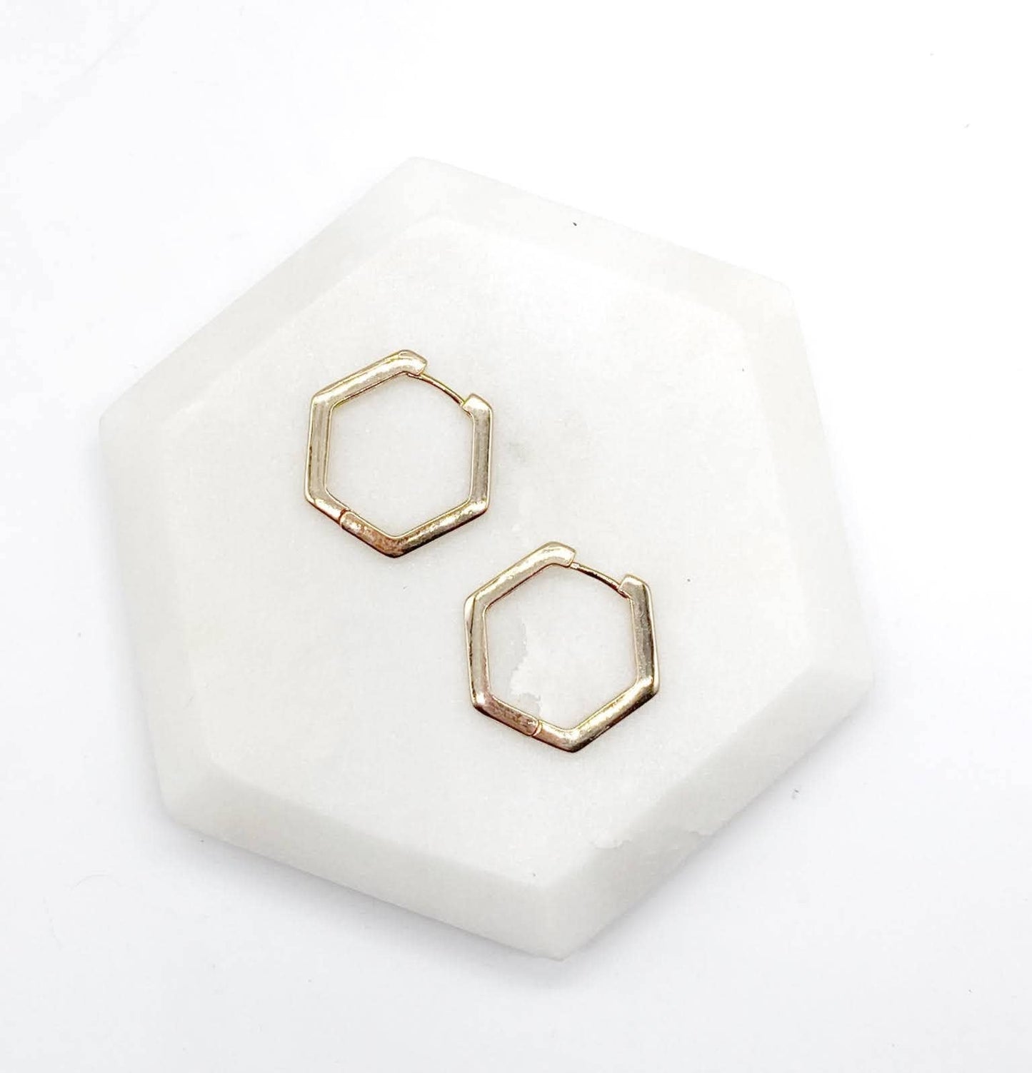 Gold Hex Hexagon Huggie Hoop Earrings