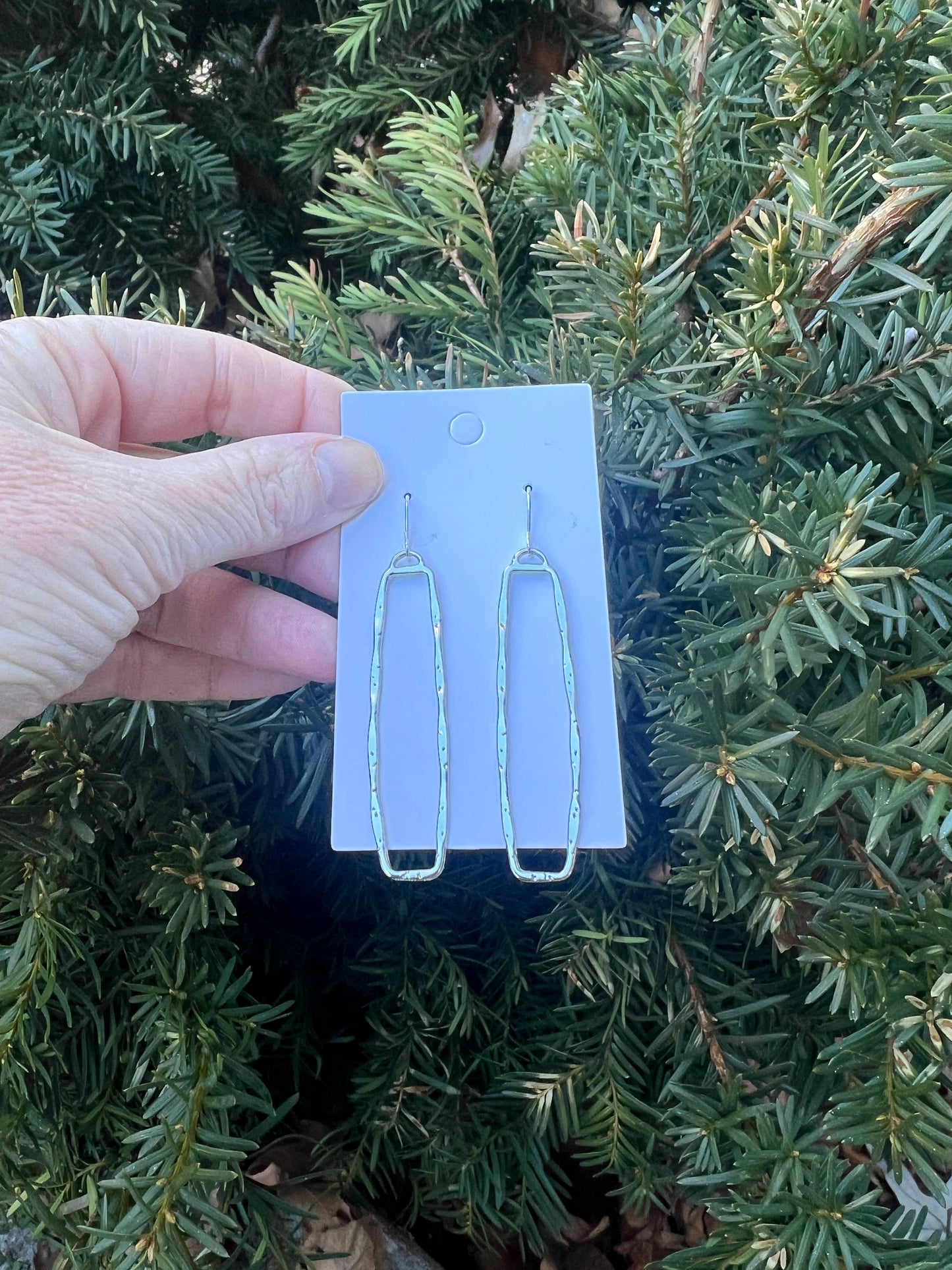 Silver Hammered Rectangle Statement Earrings