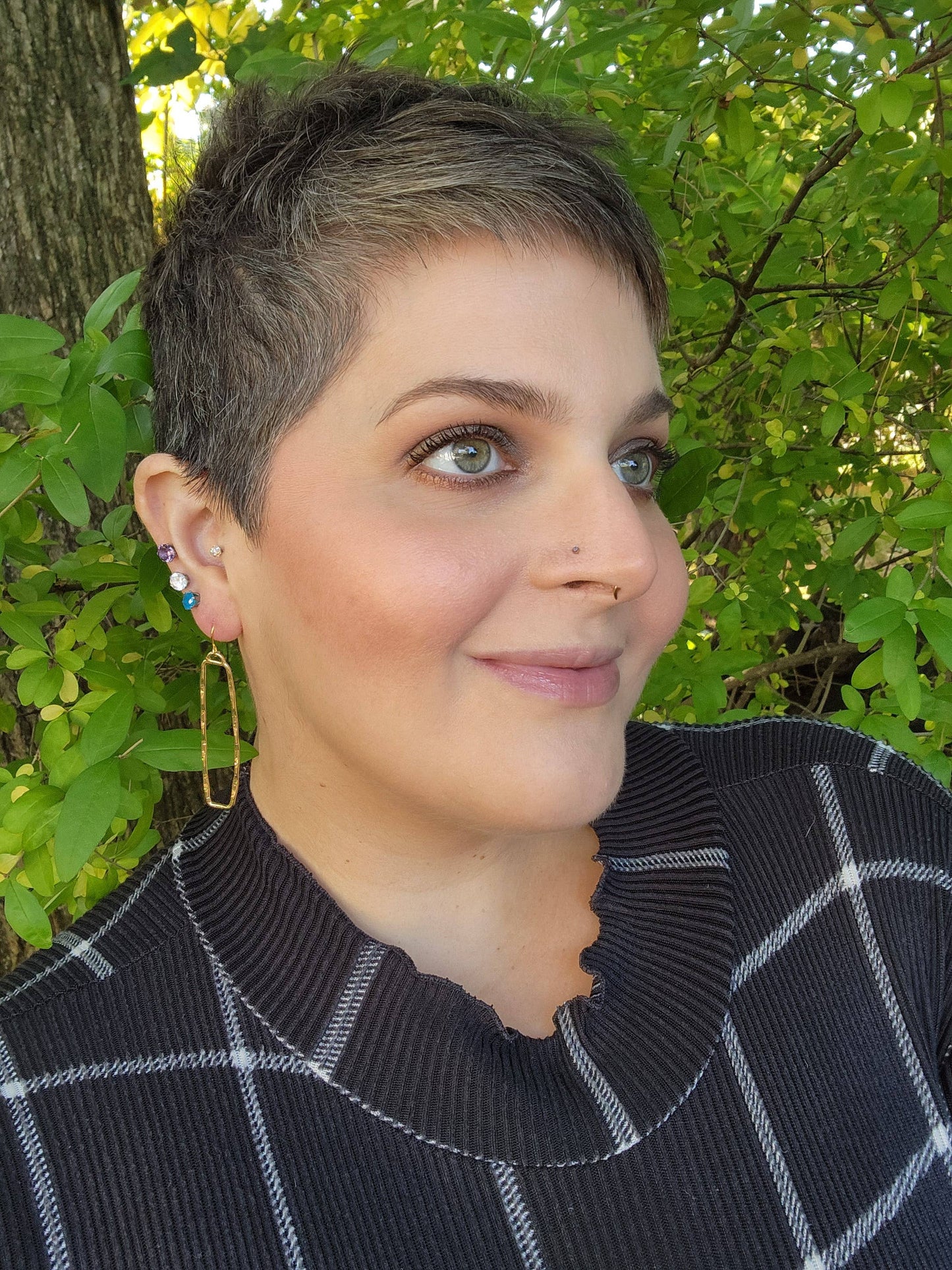 Gold Hammered Rectangle Statement Earrings