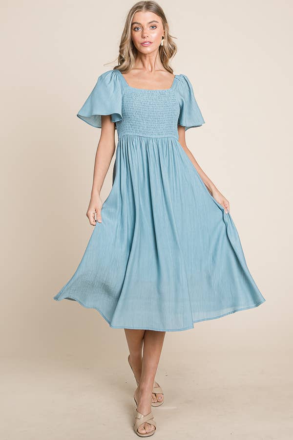 Sonnet Square Neck Flutter Sleeve Midi Dress S-XL