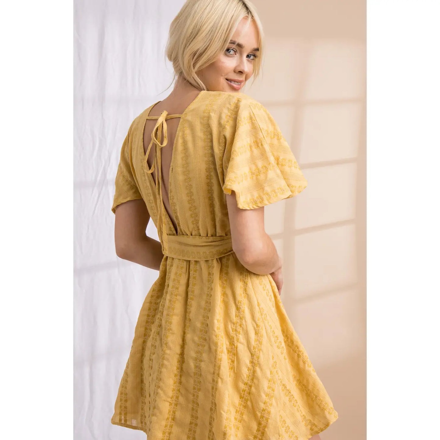 Mustard Mini Surplice Dress