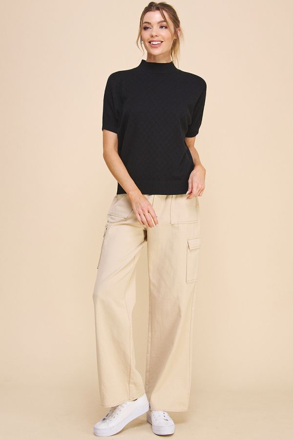 Short Sleeve Pointelle Top - Multiple Colors