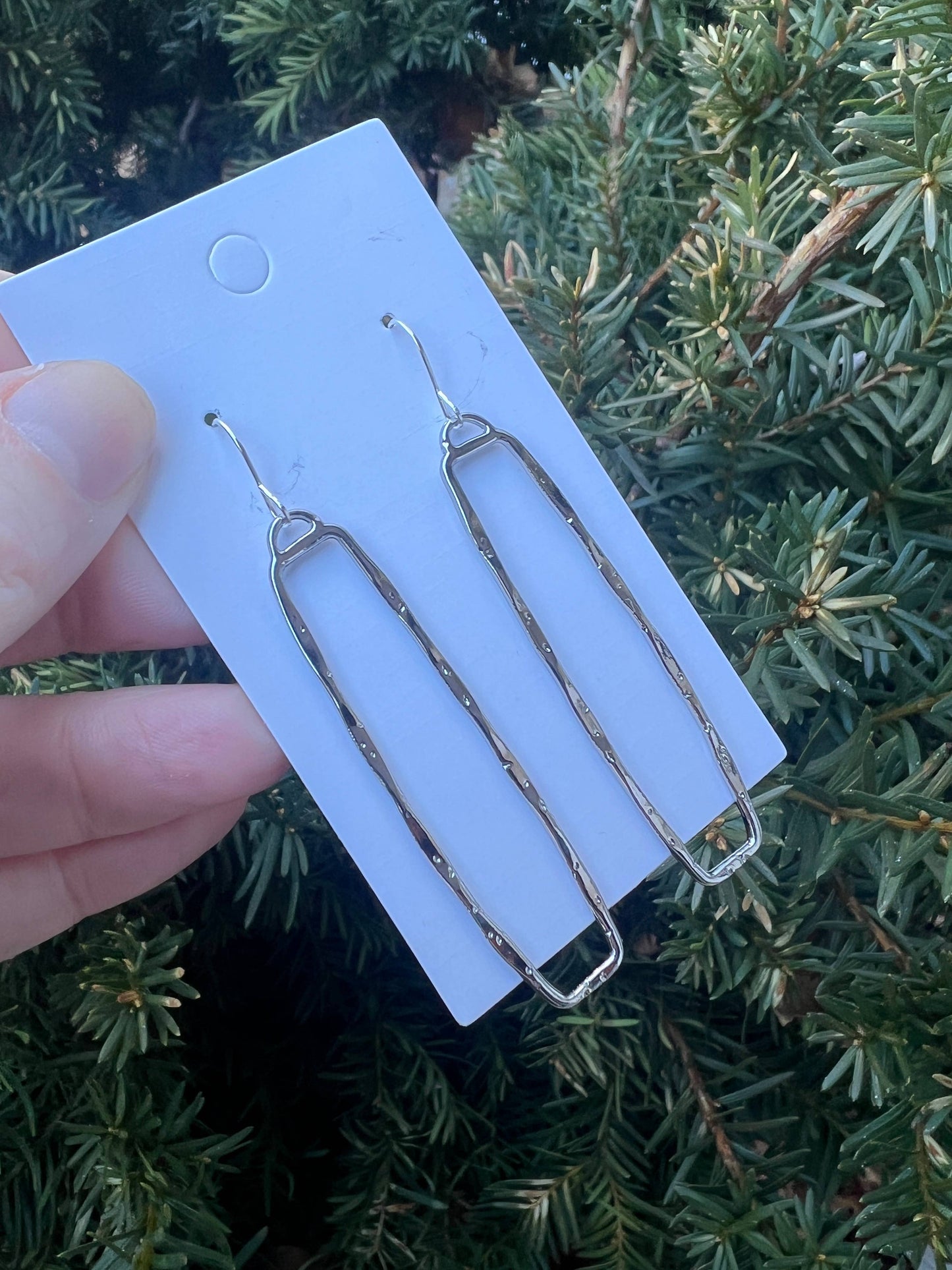 Silver Hammered Rectangle Statement Earrings