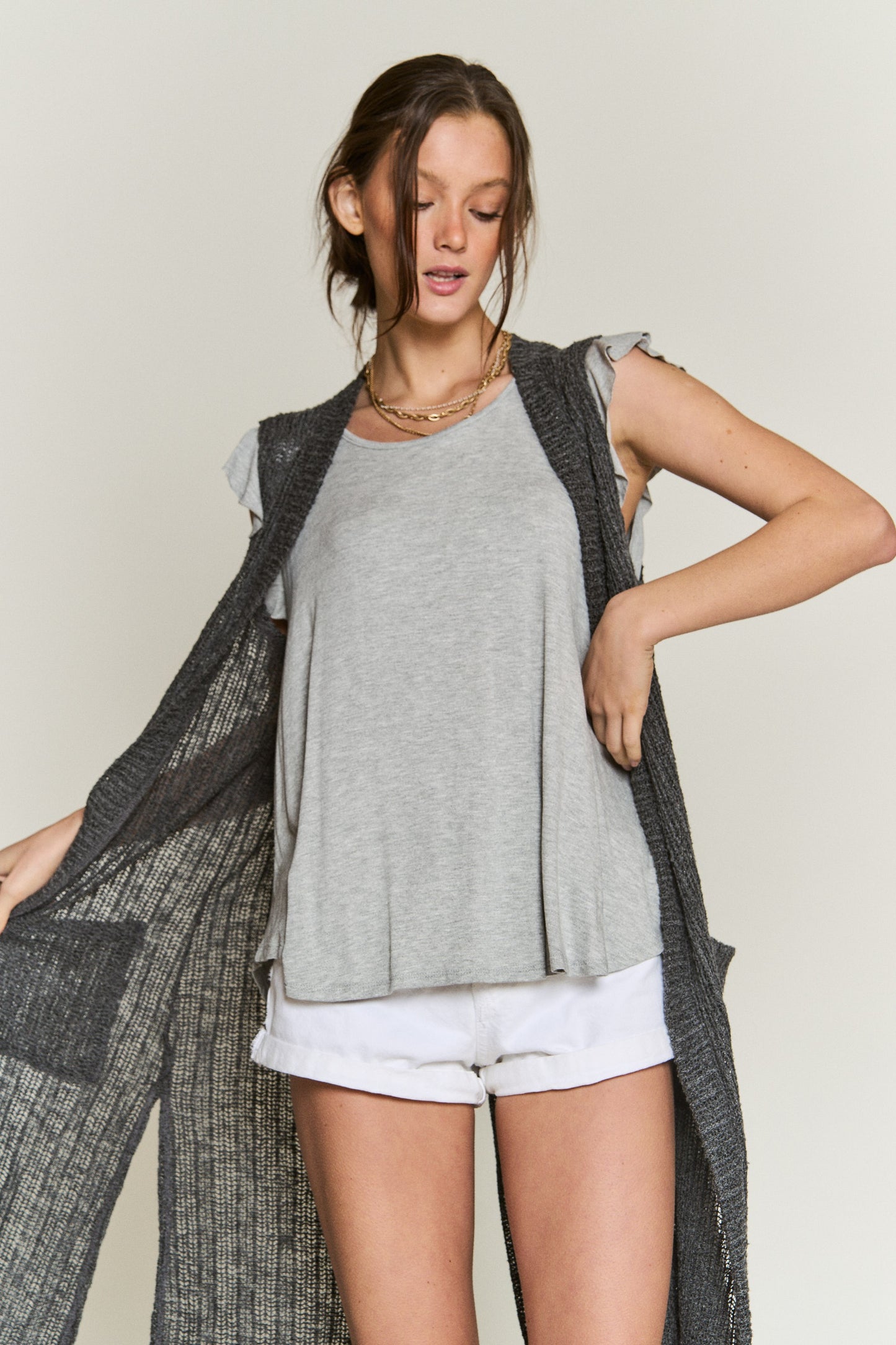 Charcoal Sleeveless Cardigan