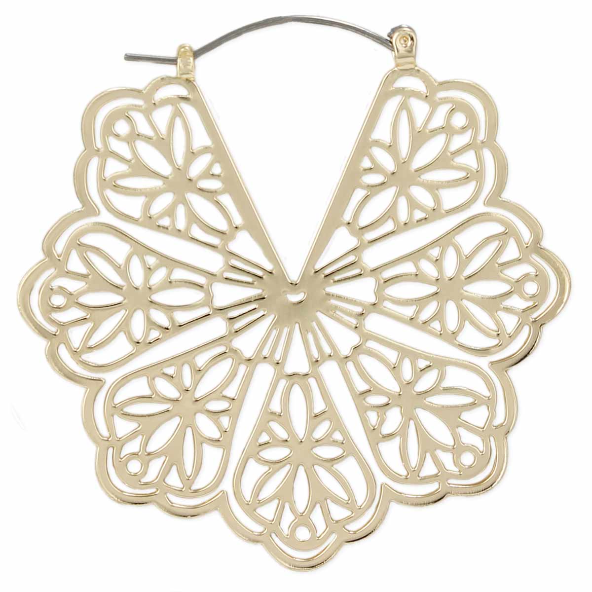 Vintage Floral Laser cut Gold Hoop Earrings