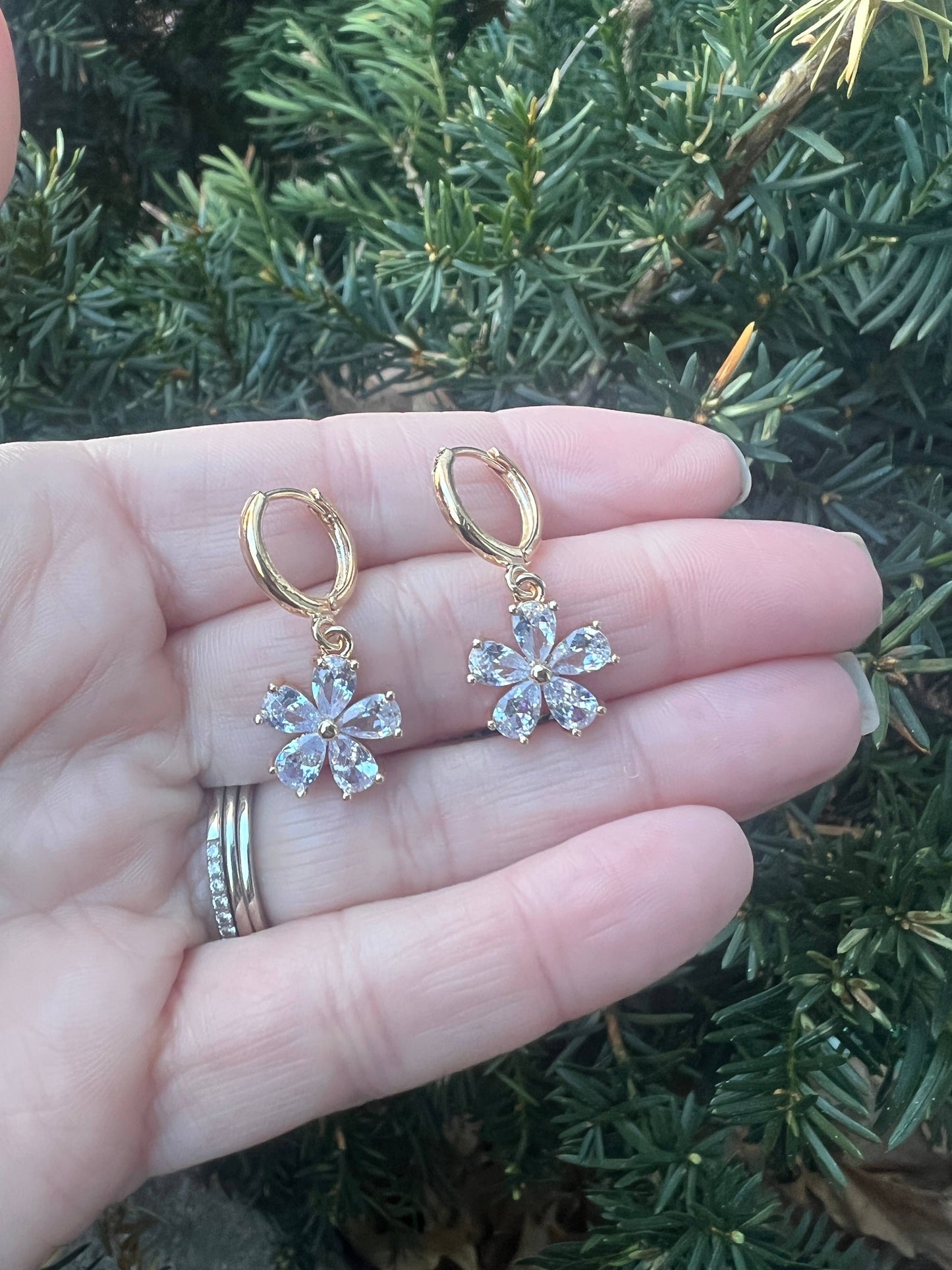 Flower Huggie Hoop Earrings