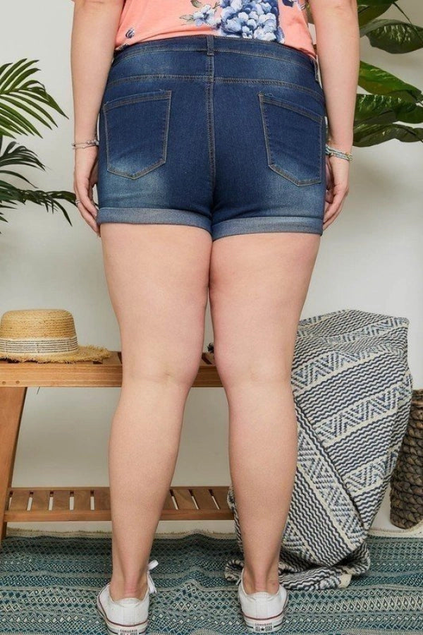 Dayna Denim Cuffed Shorts - Plus Size