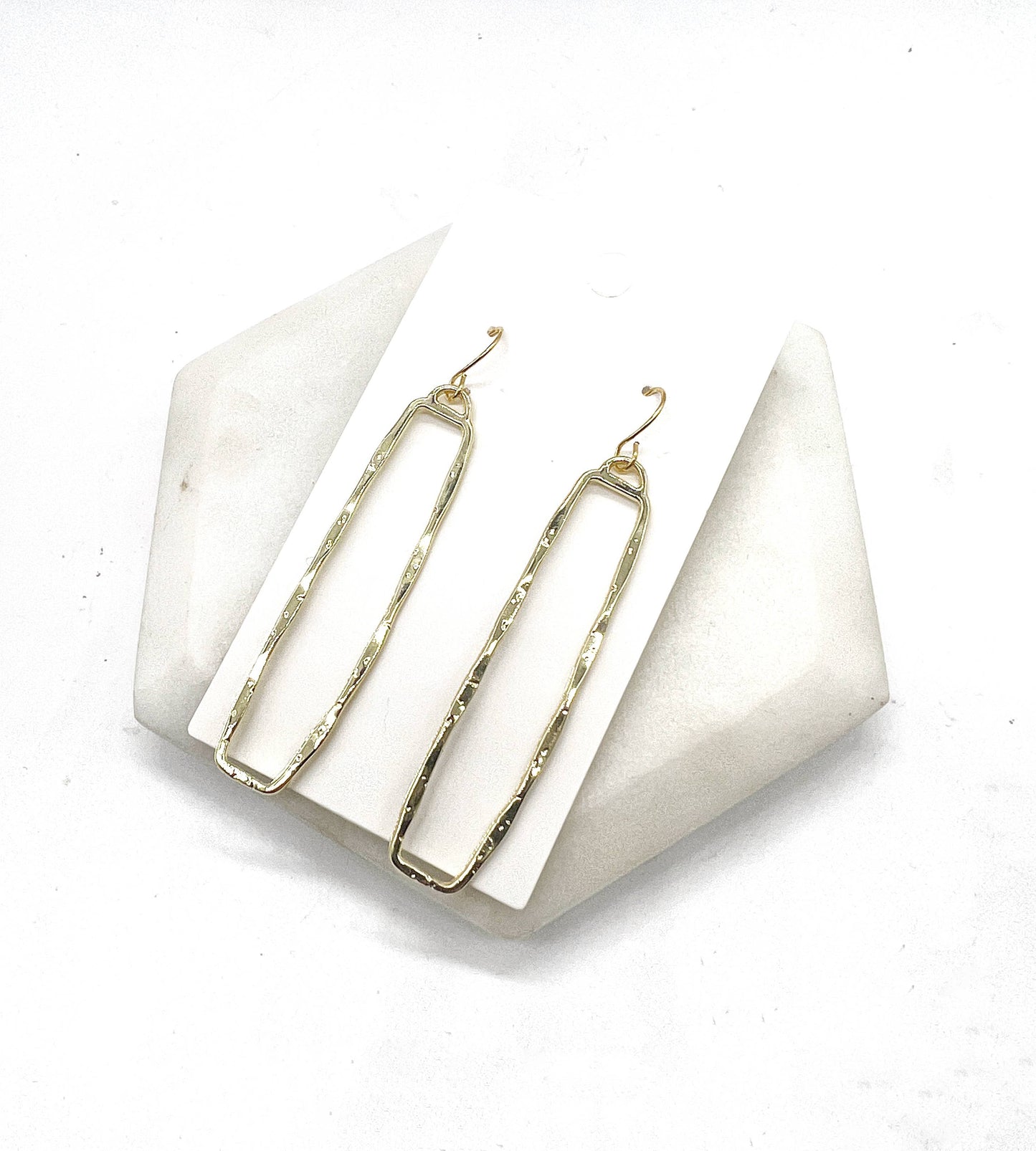 Gold Hammered Rectangle Statement Earrings